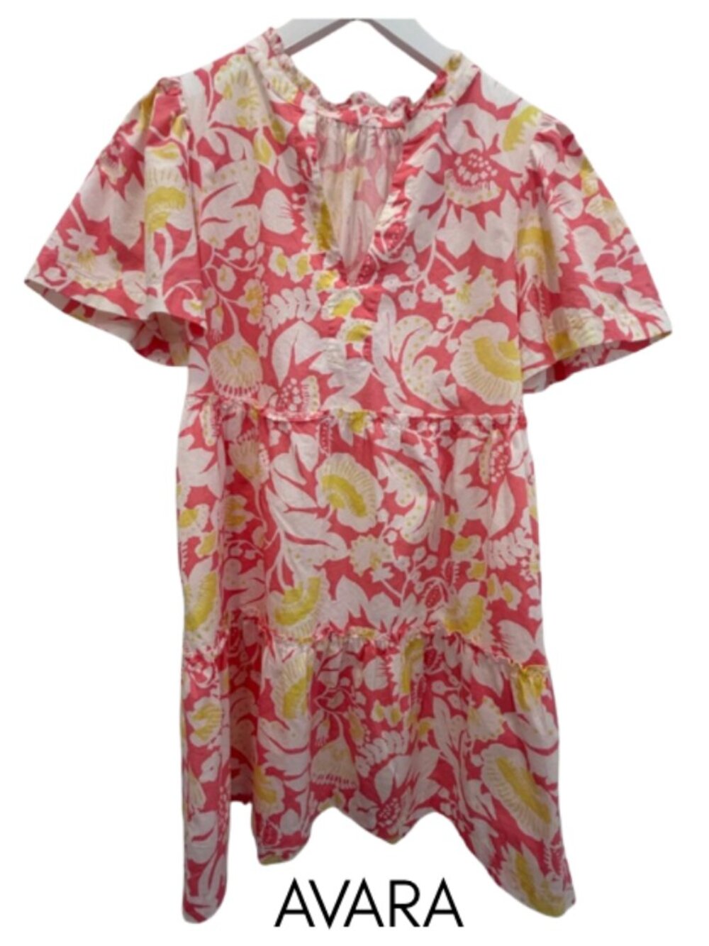 Avara’s Evan Floral Pink & Yellow Tiered Summer Dress - Size M